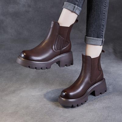 Fall/Winter New Style Vintage Boots - Women's Thick-soled Leather Shoes - Short Boots
