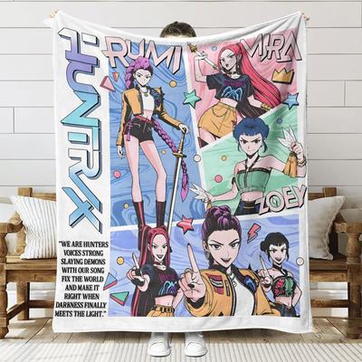 Flannel Blanket Kpop Demon Hunters Huntrix Blanket Saja Boy Quality Warm Throw Blanket Winter Kids Couch Bed Fluffy Bedspread