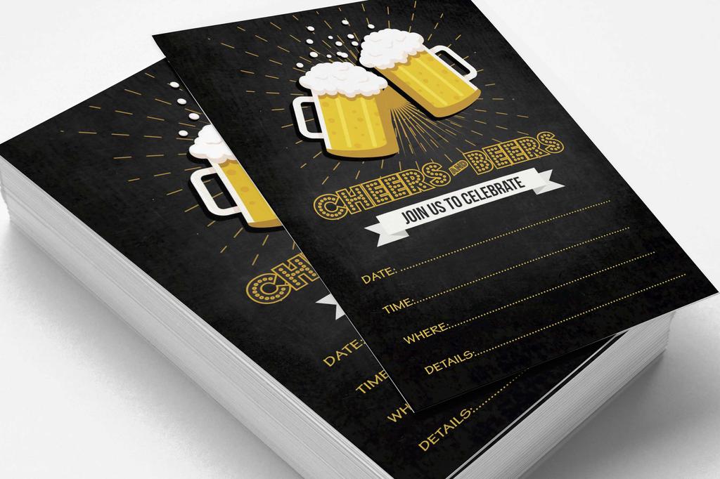 Inkdotpot Cheers and Beers Birthday Invitation,Party Invites, 30 years, 40 years, 50 years, Pack Of 30 Fill In Invitations With Envelopes