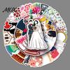 Romantic Bridal Shower Party Decorations 50Pcs Cartoon Wedding Stickers for DIY Handbook Decoration, Waterproof PVC Decals Adhesive Labels Greeting