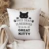Cushion Cover White Cat Face And Paw Prints With This Seat Is Reserved For The Great Kitty Text Home Decor For Living Room Bedro