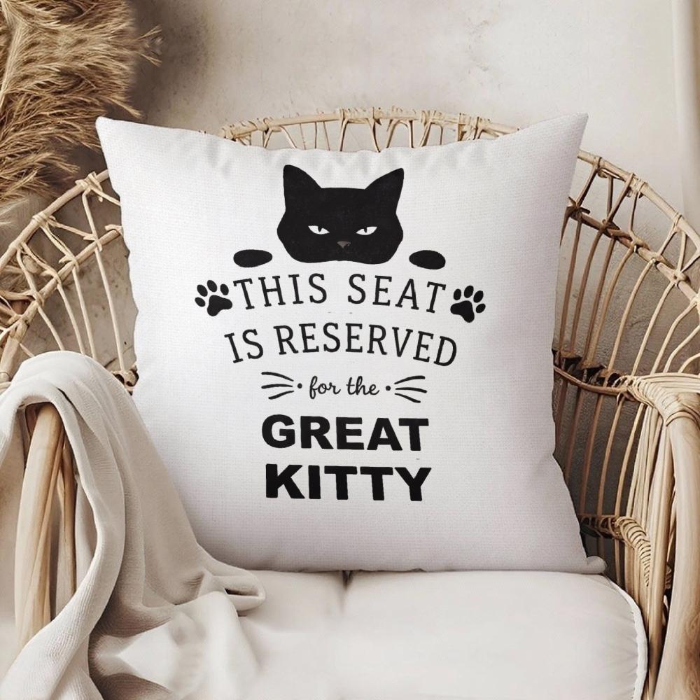 Cushion Cover White Cat Face And Paw Prints With This Seat Is Reserved For The Great Kitty Text Home Decor For Living Room Bedro