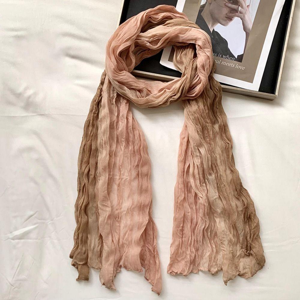 Warm Gradient Texture Scarf Windproof Bandana Shawl Wraps Women's Long Pleated Shawl  Autumn Winter