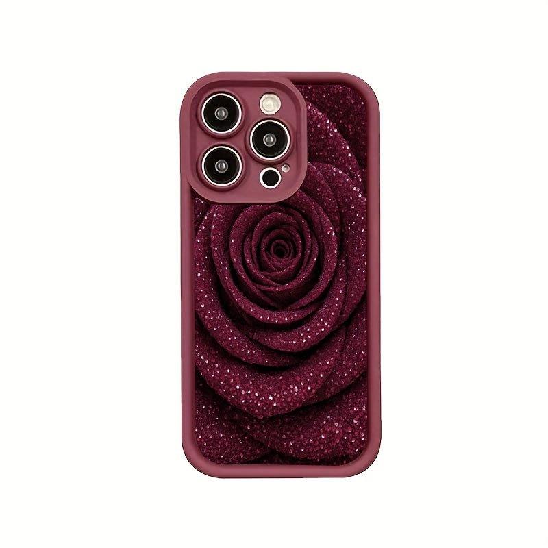 Wine red rose phone case suitable for iPhone 17 16 15 14 13 12 11 Pro/Max/Plus anti drop and shockproof back cover