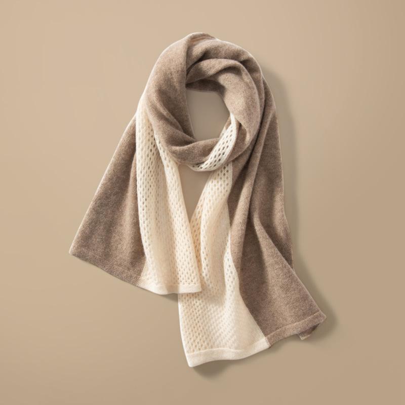 Women s 100% Pure Cashmere Knit Color Block Winter Scarf One Size
