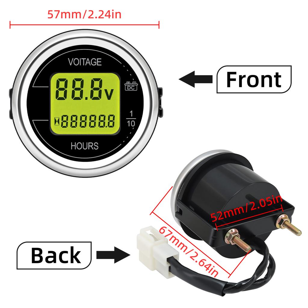 DC 12V 24V Car Voltage Gauge 52MM Hour Meter LED Digital Display 12V 24V Waterproof Voltmeter Round Voltage Meter Volt Detector