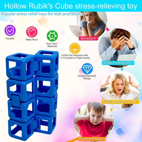 

Полый куб игрушка для снятия стресса и тревоги 3D печатный вращающийся куб портативный детский подростковый взрослый пластиковый куб сенсорная игрушка синий
