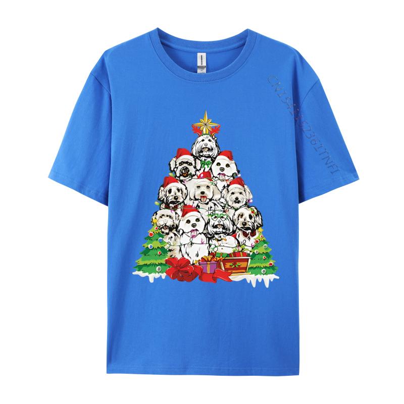Christmas Pajama Maltese Tree Dog Xmas T Shirts Hip Hop Novelty Cotton Men Top Tshirts England Style