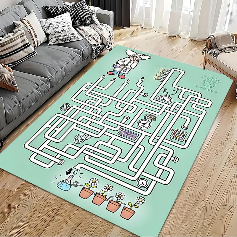 Funny Scientist Maze Design with Colorful Pipes and Flowers Suitable for use as an anti-slip game mat for living room and bedroom sofas