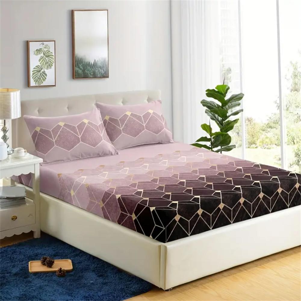 3-Piece 3D Geometric Gradient Fitted Sheet Set - Soft Microfiber, Elasticized Corners, Breathable, Hypoallergenic, Easy Care