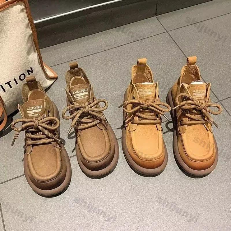 Fashion Womens Vintage Ankle Boots Brown Faux Suede Lace Up Flat Booties Woman Autumn New Fashion Solid Color Casual Short Botas Mujer