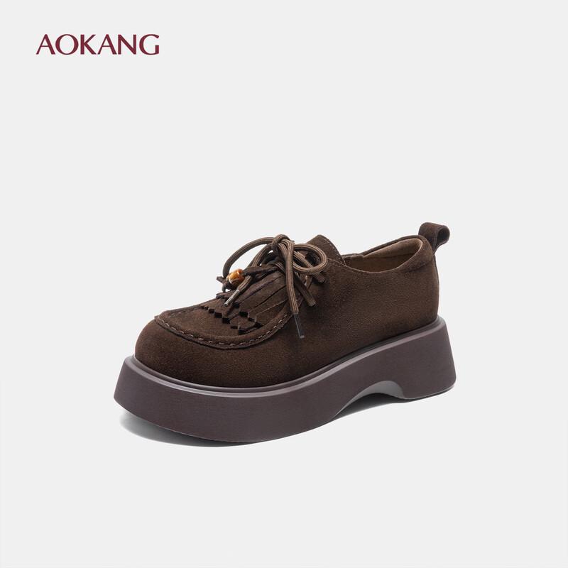 Aokang Women s Tassel Lace-Up Platform Loafers 38