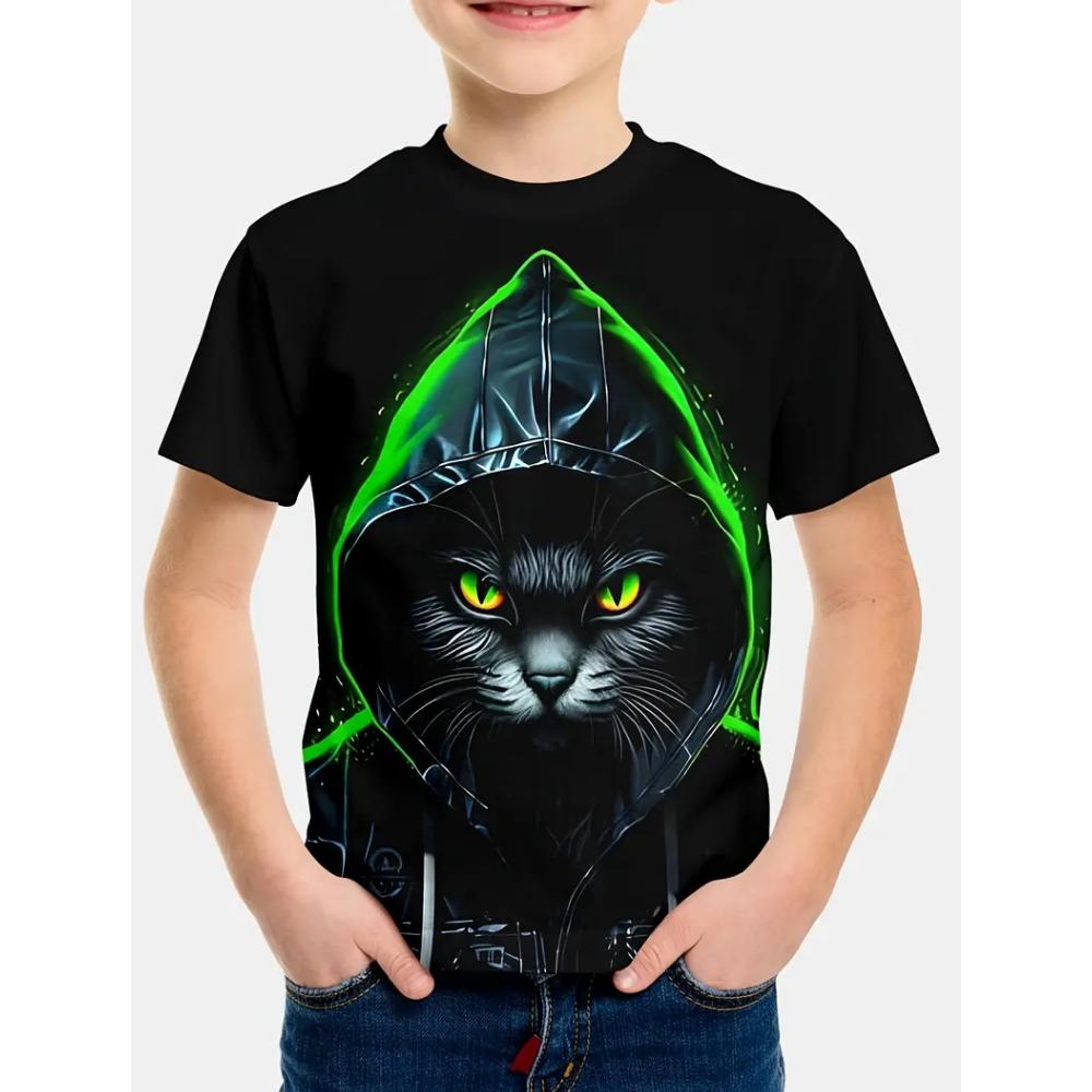 Children's and boys' clothing cool technology cartoon characters 3D printed pattern T-shirt outdoor casual short sleeved boys' T-shirt