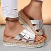 Fashion Fashion Slippers Vintage Buckle Square Toe Slippers Women Shoes Platform Sandals Lady Summer Wear-Resistant Wedge Slides Female