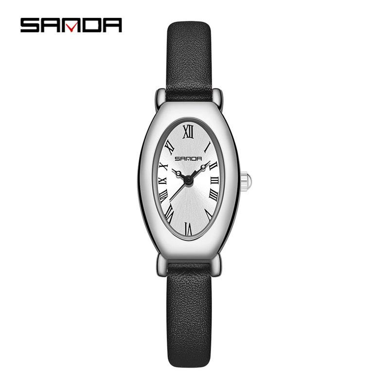 Sanda Gold Steel Band Women's Quartz Watch - Trendy, Waterproof, Simple Roman Dial, Leather Strap