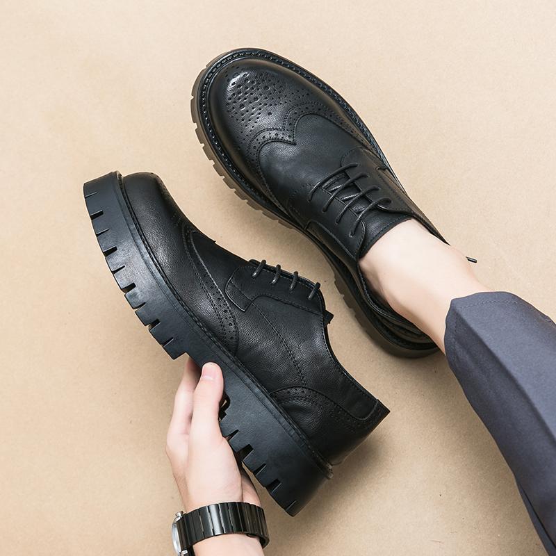 Fashion Boston Style Handmade High Quality Fashionable Carved Thick Sole Non Slip Artist Actor Height Increase Men Comfort Oxford Shoes