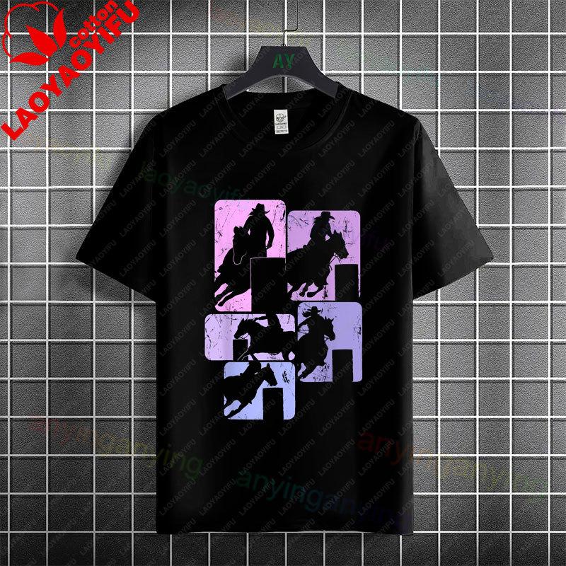 Unisex Unisexs Casual Graphic Tshirt With Western Horse Barrel Racing Design 100 Cotton Short Sleeve Round Neck Tshirt