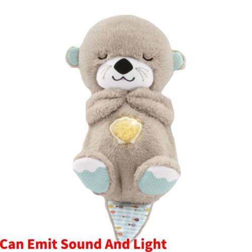 (Brown) With Breathing Movement Soothing Sleeping Otter Toy Musical Stuffed Baby Toy