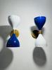 Mid Century Italian Brass Diabolo Wall Sconce Pair - Dark Blue & White