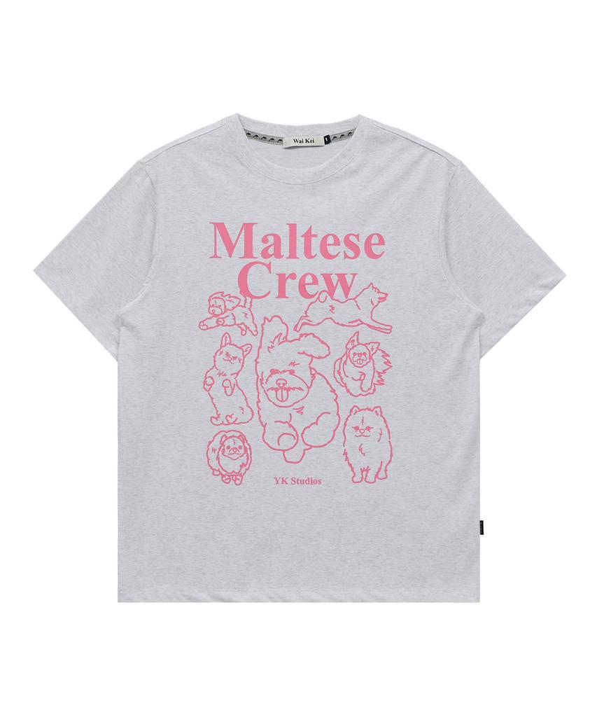 WAIKEI Maltese Crew Line Graphic Short Sleeve T-Shirt Melange White