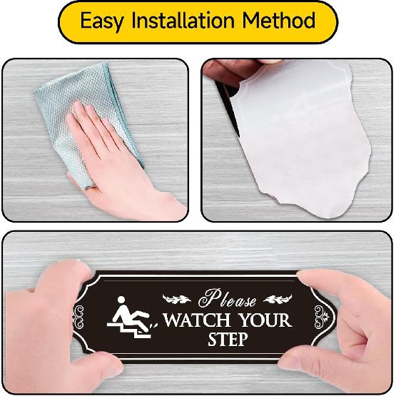 Please Watch Your Step Sign, Self-Adhesive Waterproof Vinyl Mind Your Step Sticker, Safety Sign for Home/House, Business, Restaurants and Offices