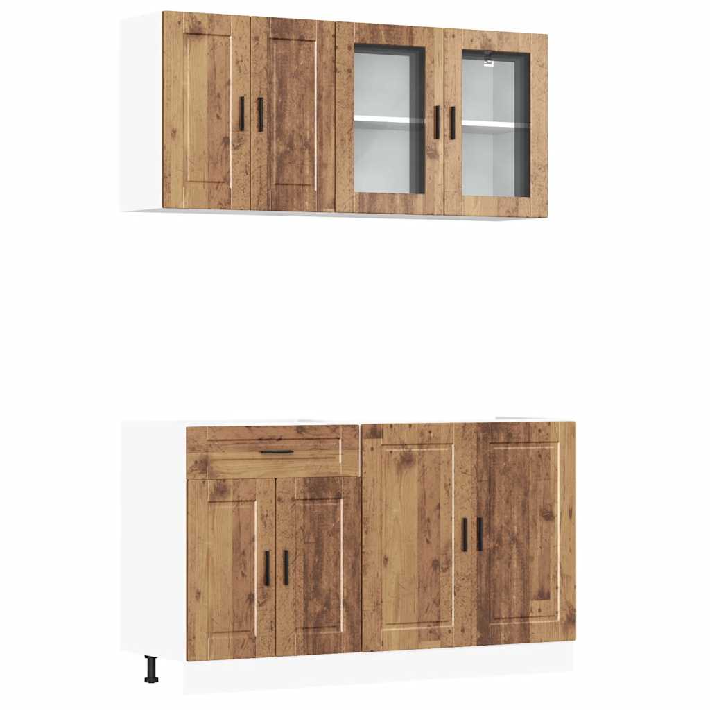 4 Piece Kitchen Cabinet Set  Porto  Rustic Wood Look Engineered Wood