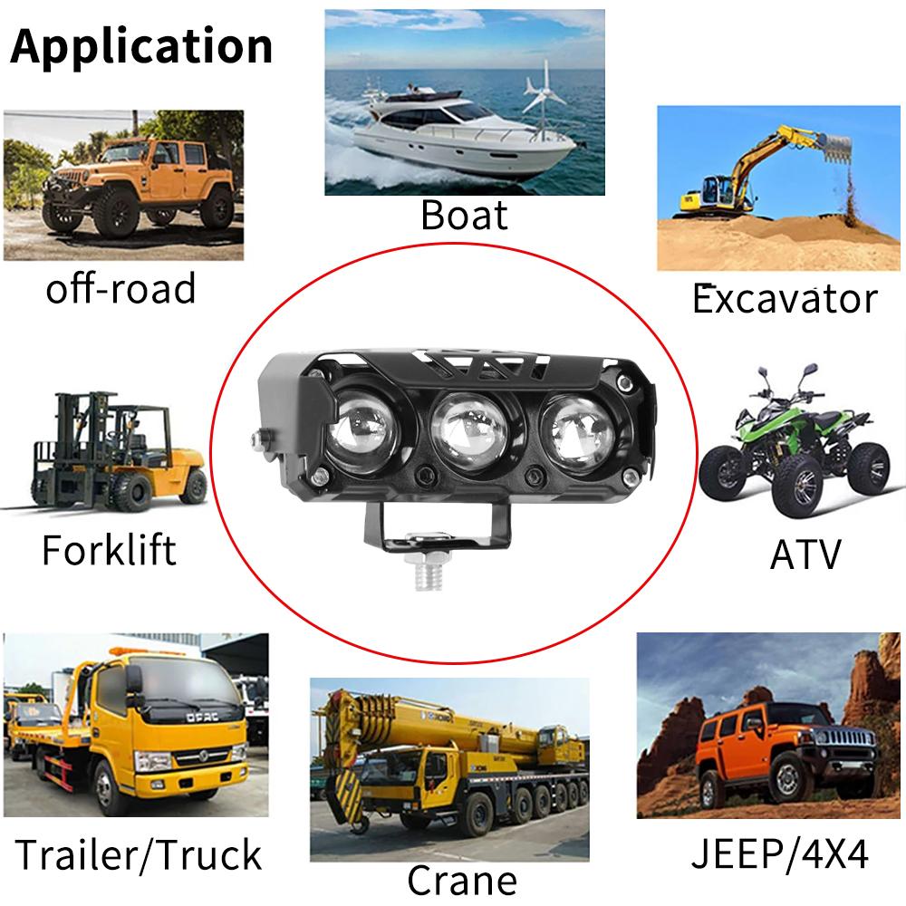 New Motorcycle Three Eye LED Spotlights, Electric Vehicle Modified Headlights, External Spotlights