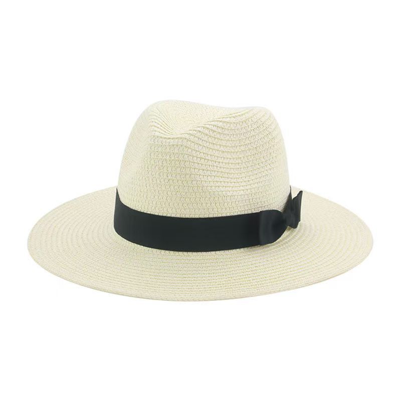 Straw hat, beach hat, Panama solid color bow, casual men's and women's Tibetan cowboy hats, sunshade, European and American popular hats