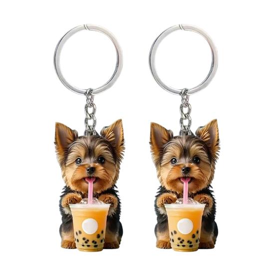 2Pcs Keychain Pendants Air Freshener Adorable Dog Shape 2D Flat Acrylic Hanging Ornaments Cars Interior Decor Accessories