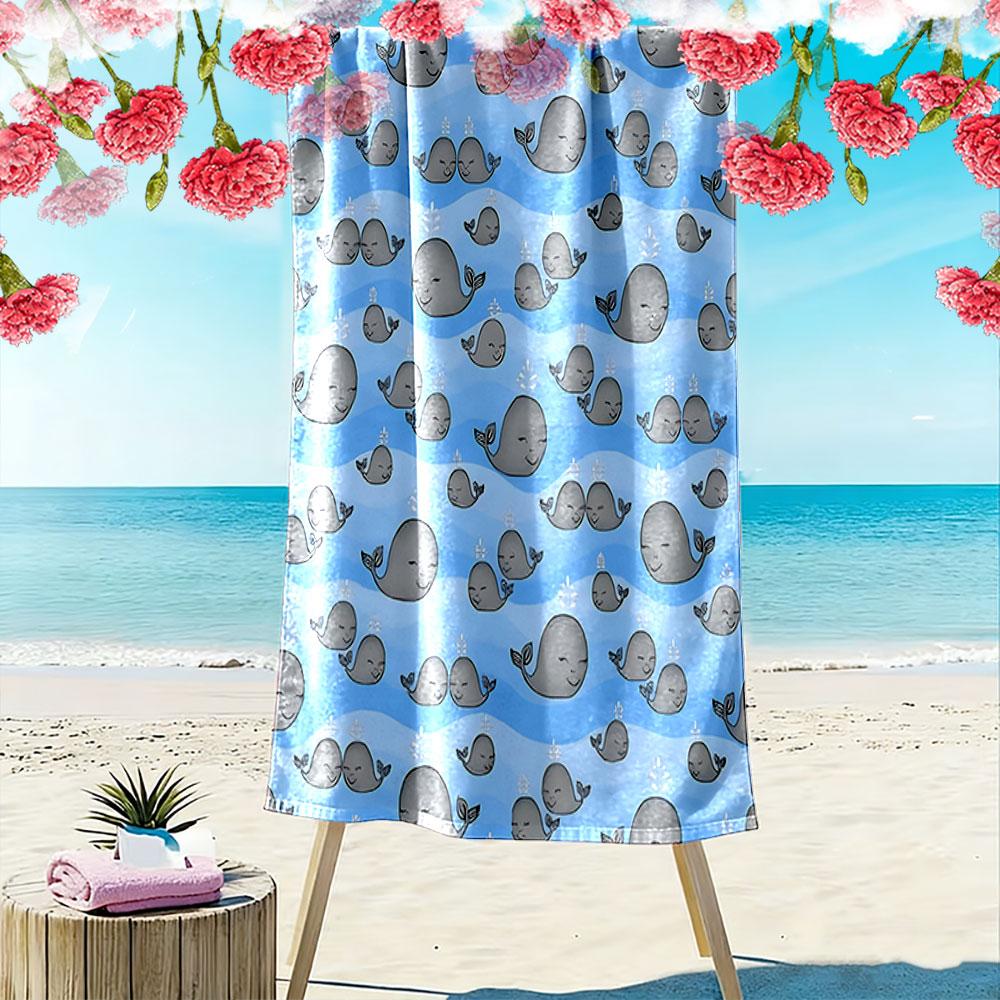 Playful drifting whales Print beach towel, quick drying, suitable for travel, outdoor sports, jogging, the beach and swimming, gift