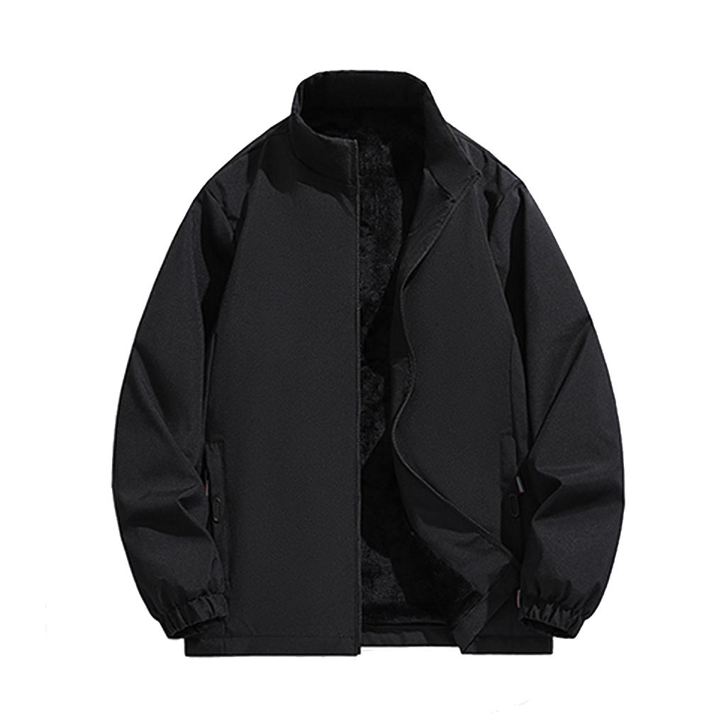 Men's Casual Solid-color Long-sleeved Windproof, Rainproof And Snowproof Jacket, Men's Waterproof Inner Fleece Thickened Warm Coat