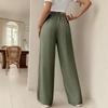 Women Pants Loose Fit Elastic Waist Straight Wide Leg Casual Pants with Pockets Pure Color Work Travel Trousers Daily Wear