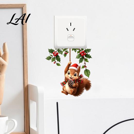 Decorative Socket Decal Christmas Squirrel Switch Sticker Wall for Light And Guard Panels Removable PVC Festive Art Bedroom Living Room Home