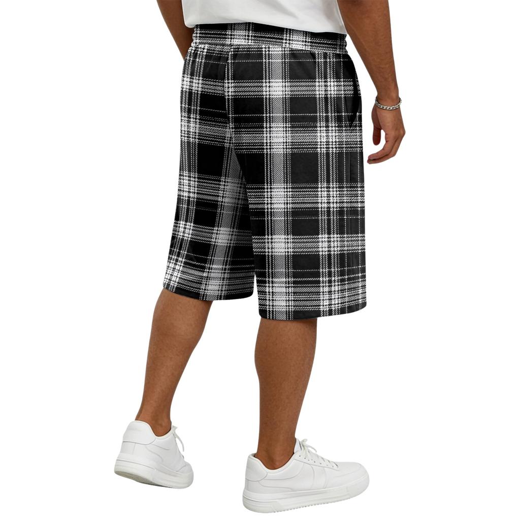 Men's Casual Plaid Drawstring Shorts - Elastic Waist Summer Bottoms for Everyday Wear and Lounging, Available in Multiple Sizes
