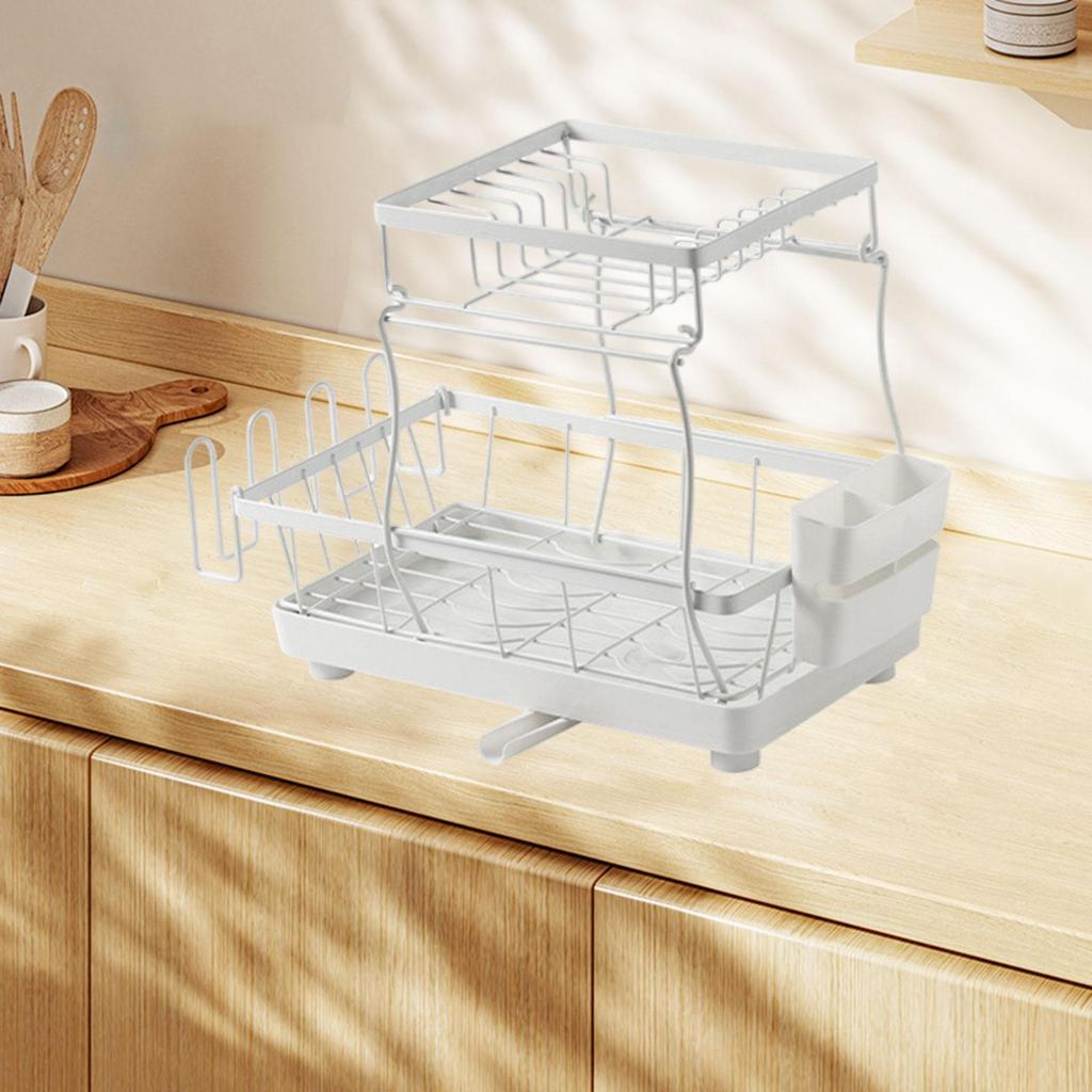 2 Layer Dish Drying Rack with Cup Holder for Kitchen Use