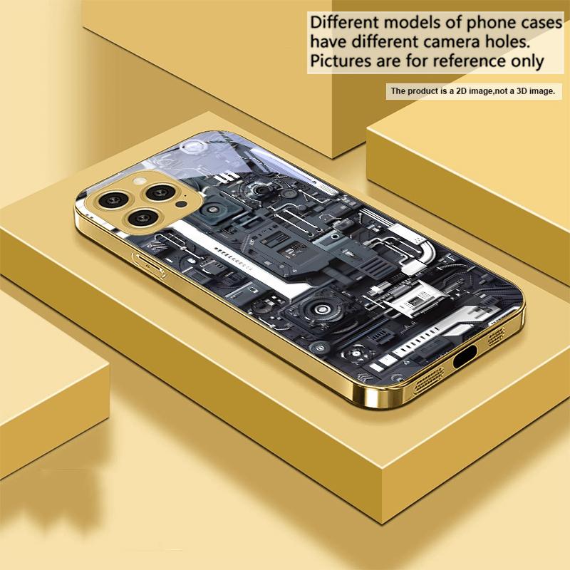 Yellow circuit board For IPhone 16 16Pro Max 15 P ro 14 13 Plus 12 Mini 11Pro Max XS Max XR Golden tempered glass phone case