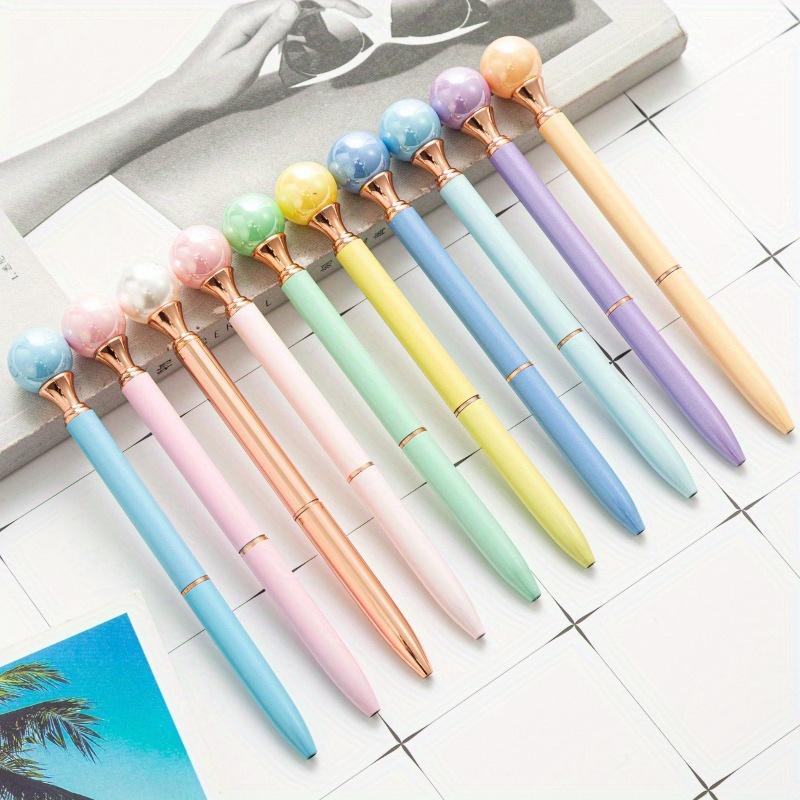 5Pcs Metal Material Imitation Pearl Pen, , Black Ink, 0.7mm, Retractable, Creative Stationery for School, Office