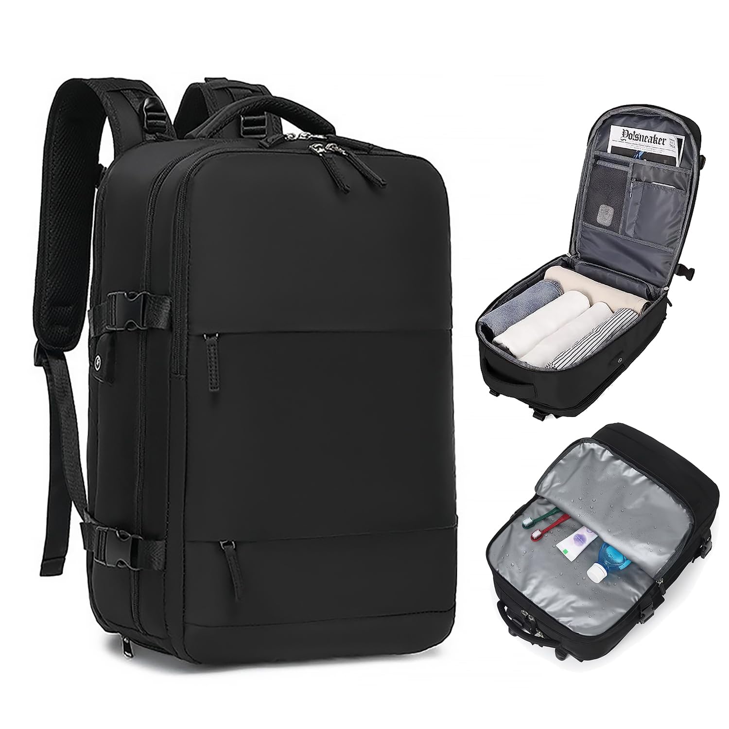 

VENDAGO Business Backpack, Large Capacity, for Men and Women, Waterproof, 3-Way, with Insulated Pocket, 180° Opening Design, Shoe Pocket, and WetDry