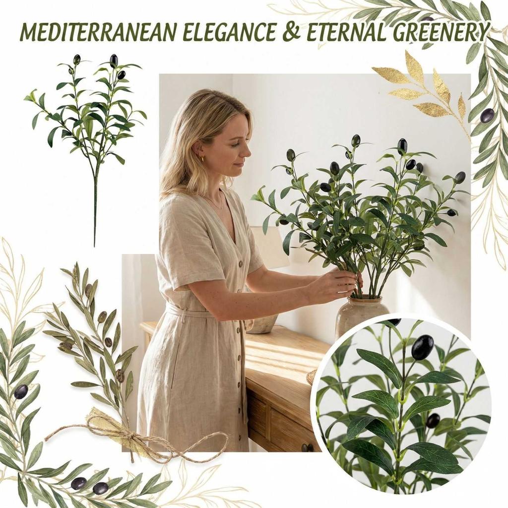 Simulated Olive Leaves With Fruit Tree Branches And Leaves, Flower Arrangement, Living Room Decoration, Plants, Artificial Flowers, Green Plants 1pc