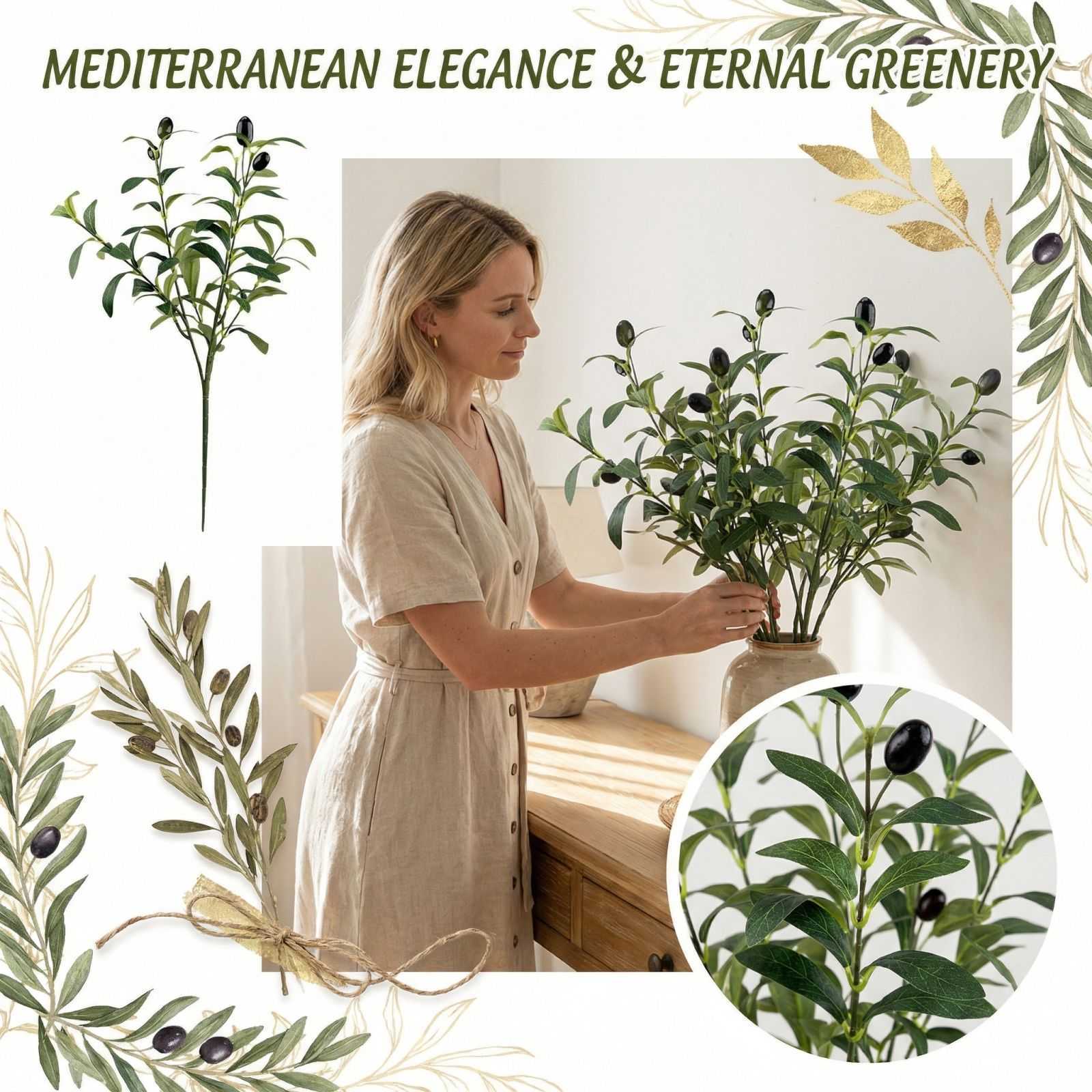 

Simulated Olive Leaves With Fruit Tree Branches And Leaves, Flower Arrangement, Living Room Decoration, Plants, Artificial Flowers, Green Plants 1pc One Size зелений