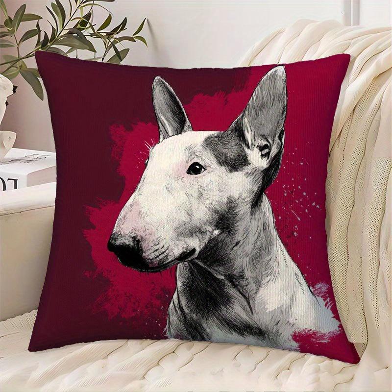 1 Pillowcase, Bull Terrier Dog Print, 2D Flat Printing, Single-Sided Printing (No Pillow Core), 17.72*17.72 Inches (45*45 Cm), Non-Real Embroidery, Su