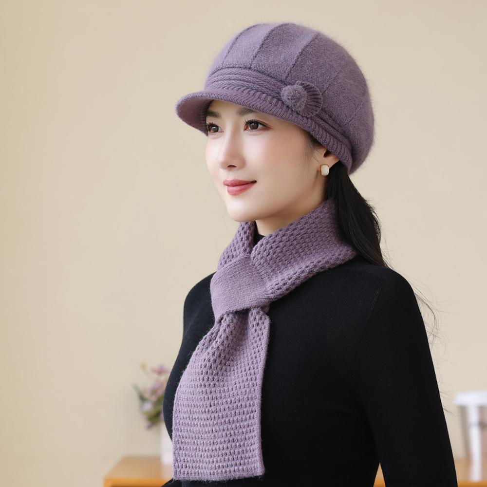 New Women Fashion Winter Warm Suit Female Dandy Hats For Women Casual Rabbit Fur Blend Knit Hat Winter Warm Cap Set