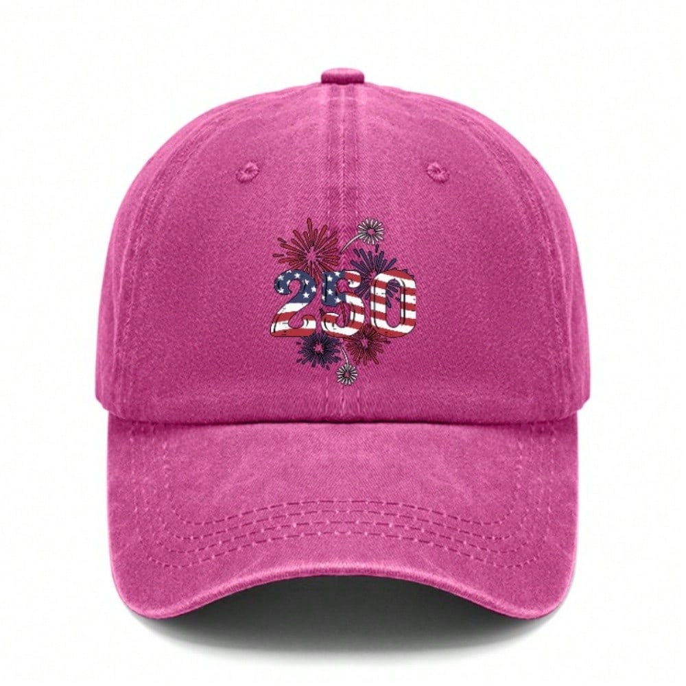Vintage Washed Baseball Hat Unisex - USA Flag "250" Print Polyester Adjustable Sun Cap Breathable Patriotic Streetwear Outdoor Sports Cap For