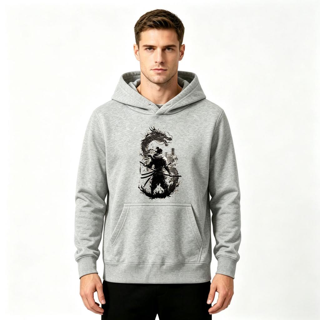 Herren Samurai Drachenprint Pullover Hoodie Lässiger Langarm Grafik Sweatshirt