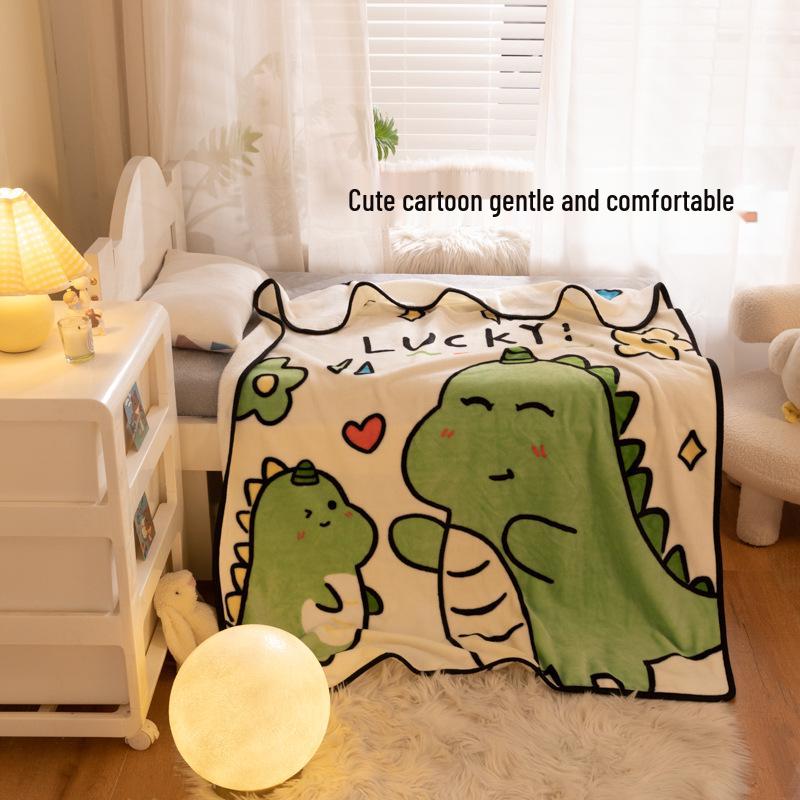 Cartoon Style Flannel Fleece Children's Blanket - Single Layer, All-Season, Small Nap Blanket with Edging