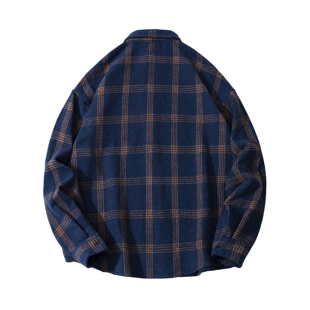 Autumn Men'S Thickened Plaid Abraded Long Sleeve Shirt Men'S Casual Lapel Shirt