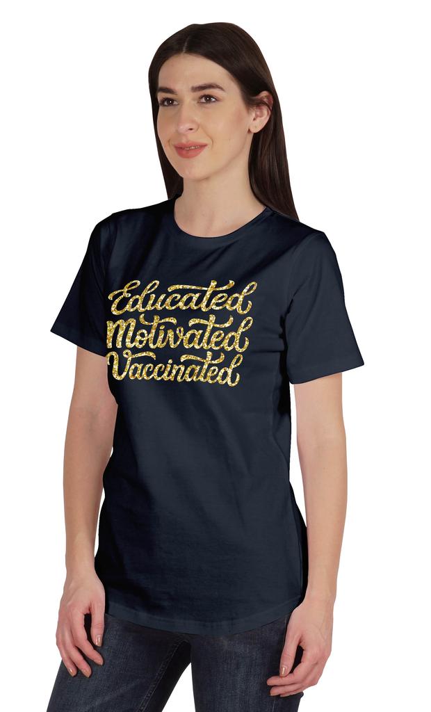 Inkmeso Educated Motivated Vaccinated Funny Pro-Vaccine T-shirt Tops For