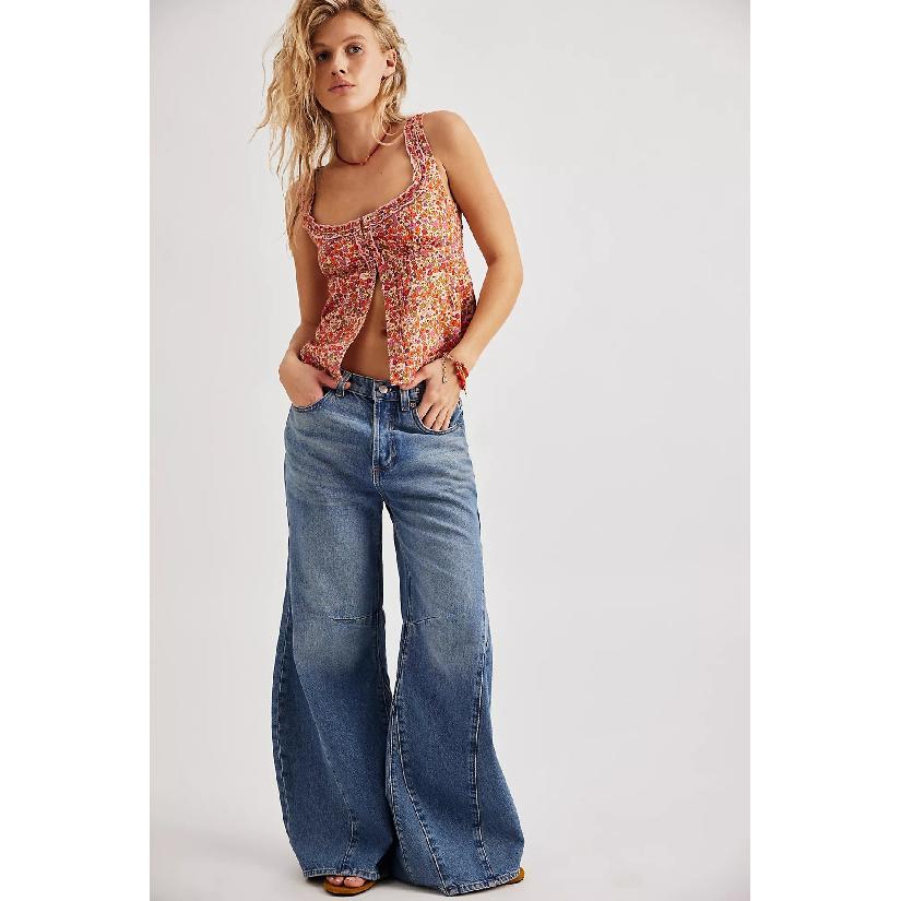 

Early autumn new vintage high-waisted wide-leg jeans for women with a loose design L темно-синього кольору
