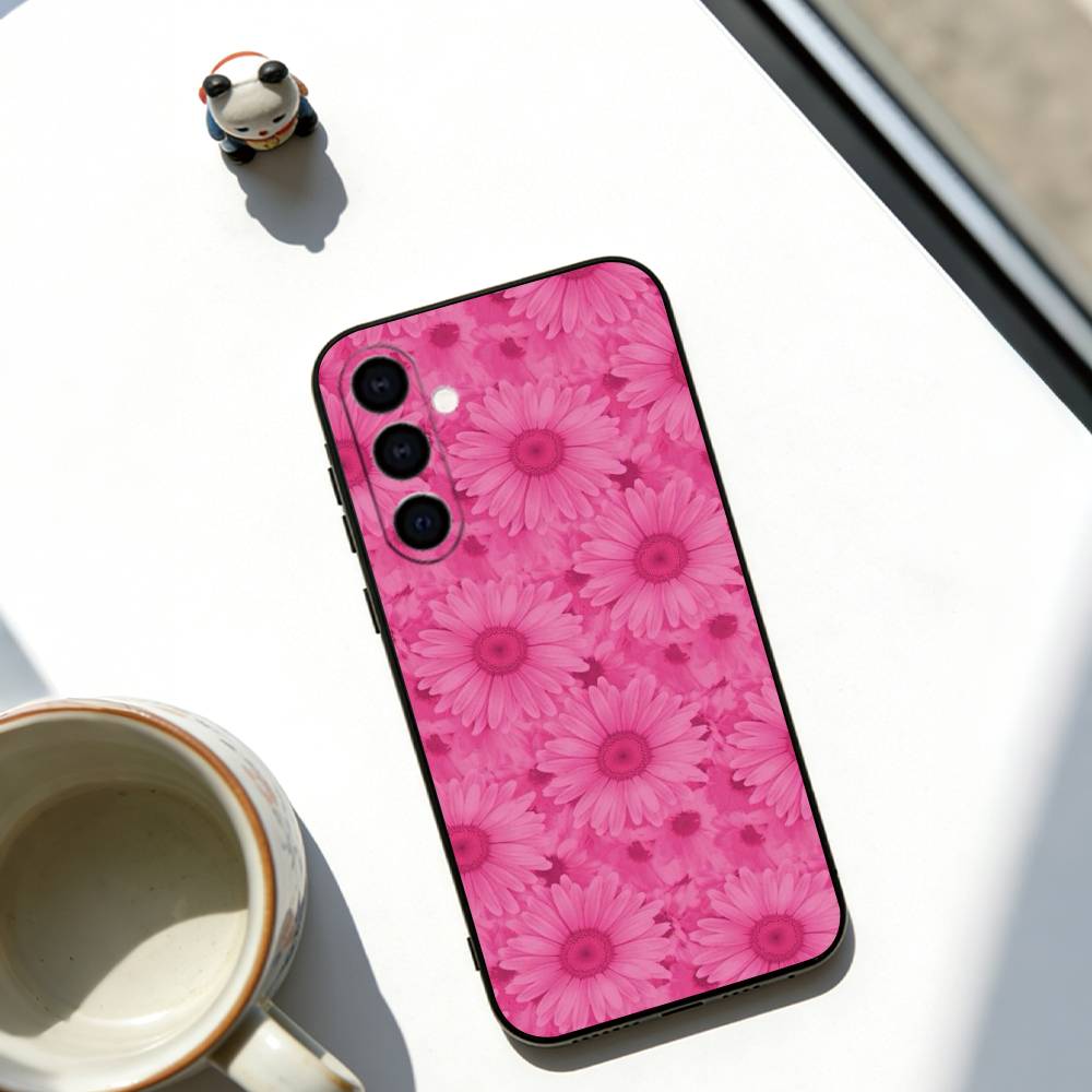 Flower Phone Case Black Silicone Soft For Samsung Galaxy A73,A72,A71,A70,A53,A52,A51