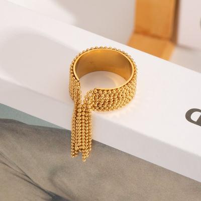 Modischer zweifarbiger Quasten-Fingerring Stilvoller verstellbarer Edelstahl-Kettenring Stapelbarer Damenschmuck Geschenk für Frauen